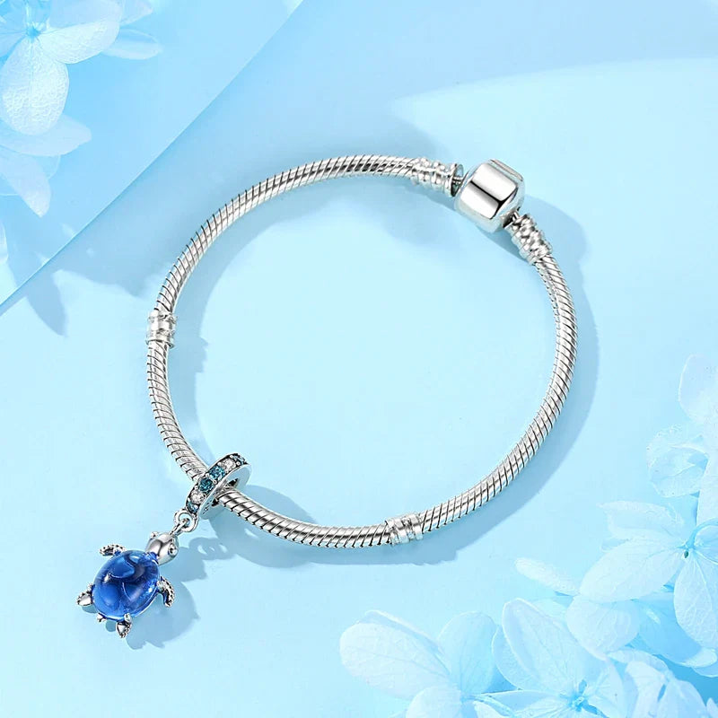 Original 925 Sterling Silver Charms Love Heart Turtle Murano Glass Pendant Beads Fit Pan Bracelet Necklace Jewelry For Women