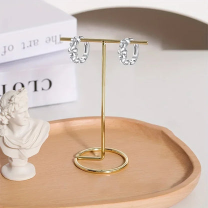 Sterling 925 Silver Exquisite Camellia Pattern Hoop Earrings Cute Elegant Style Delicate Gift For Women Girls Daily Casual