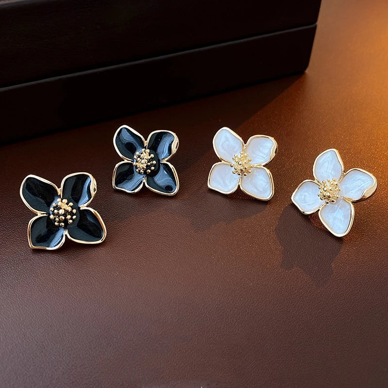 2025 Hibiscus Dropped Glaze Flower Stud Earrings for Women Girl French Ins Vintage Fashion Korean Wedding Romantic Jewelry